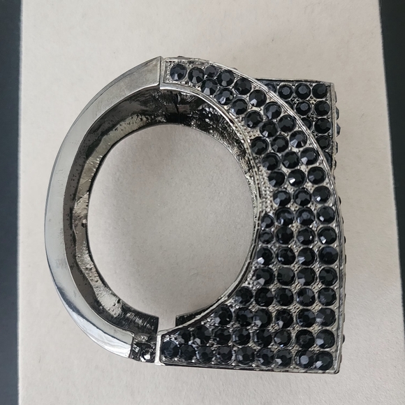 Unique Gunmetal Asymmetrical Crystal Statement Clamper Hinge Bracelet - Picture 6 of 13